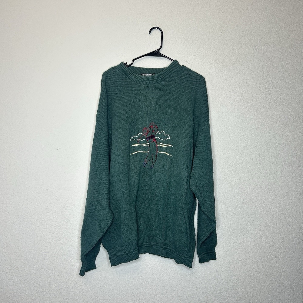 Vintage Knightsbridge Green Sweater With Embroidered Golfer Design Men's Size XL